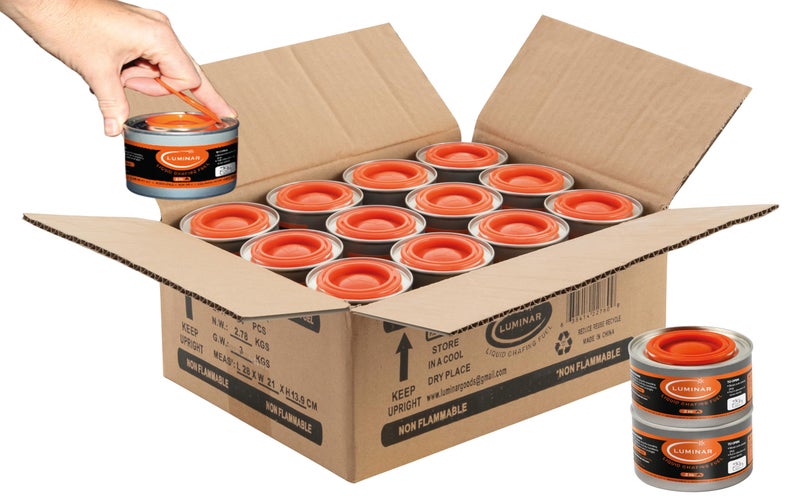 Luminar Resealable-Wick Chafing Fuel Cans, 24 Pack, 2 Hour - Premium Quality Burners for Food Warmers - No More Spills, Waste, or Hassle - Perfect for Convenient, and Long-Lasting Event Catering - Image 1